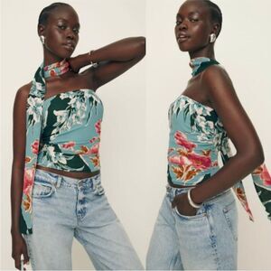 Reformation Lennon Top Paloma Floral Strapless Top - Green and Pink size 12